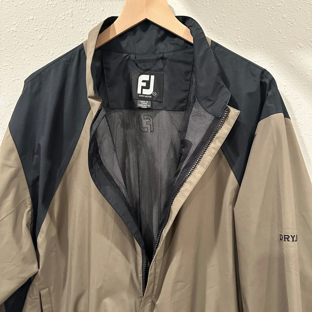 FootJoy DryJoys Jacket Mens XL Tan Black Full Zip Golf Rain Windbreaker
